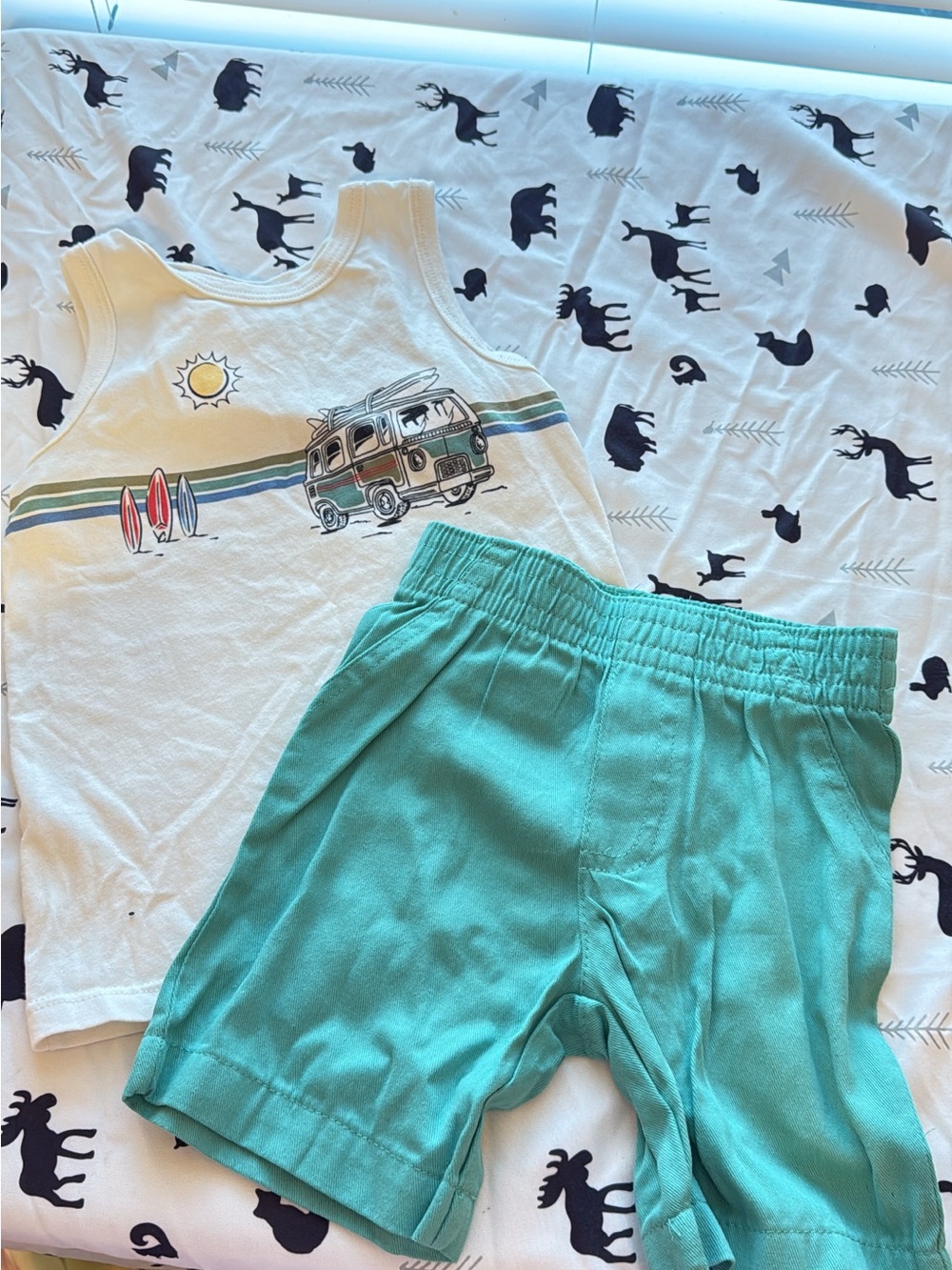 Boys Tank Top & Teal Shorts Set - Surf Van Graphic